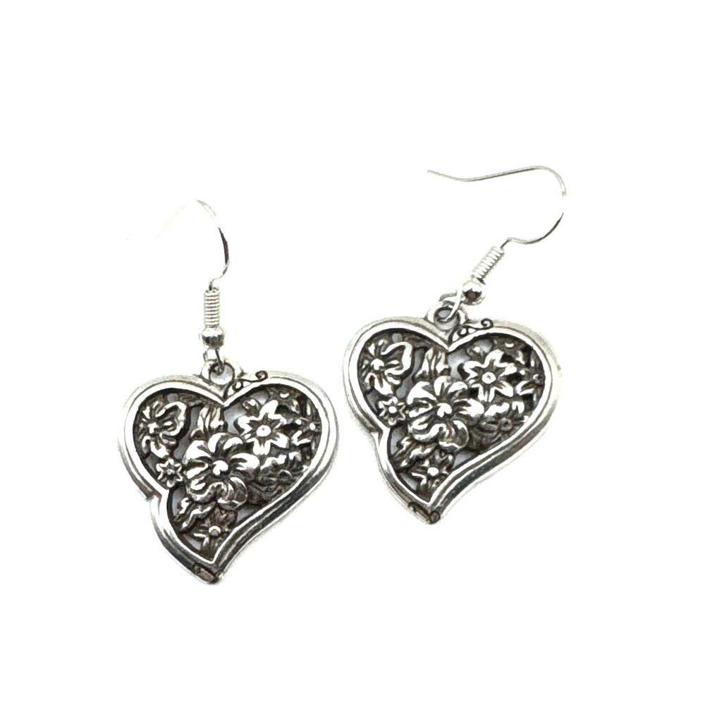 Brighton Large Flower Filled Hearts Daisy Garden Silver Custom Earrings